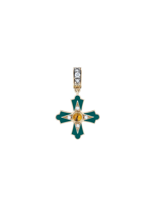 Doris Moline Green Enamel Cross Charm
