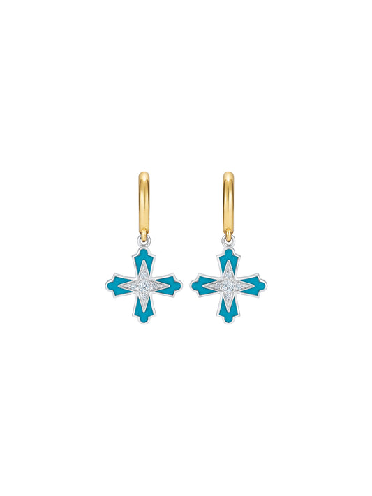 Doris Moline Aqua Enamel Cross Mini Hoops