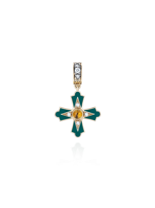 Doris Moline Green Enamel Cross Charm