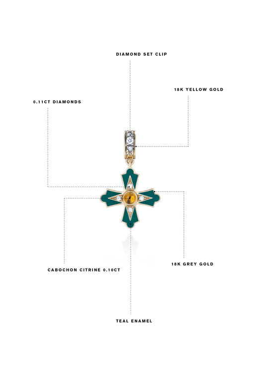 Doris Moline Green Enamel Cross Charm