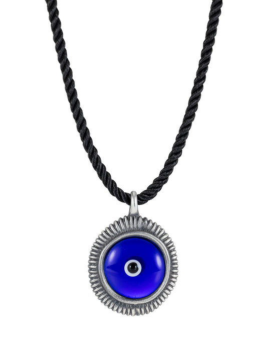 Silver Blue Cyclops Pendant On Cord