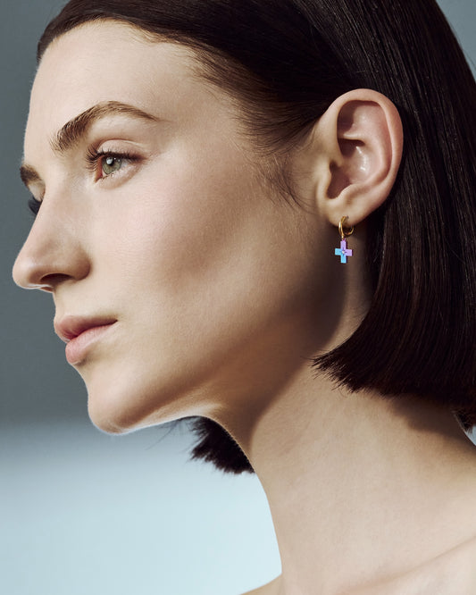 Doris Hellenic Titanium & Diamond Mini Cross Hoops