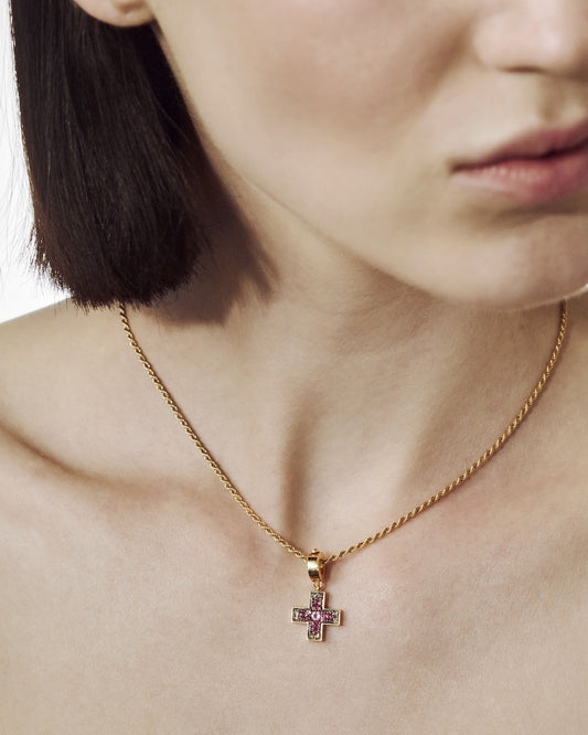 Doris Hellenic Graduating Pink Gemstone Cross Charm