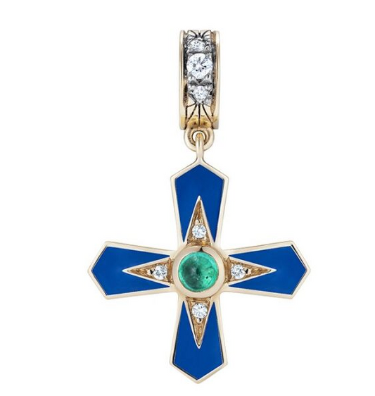 Doris Clechy Blue Enamel Cross Charm