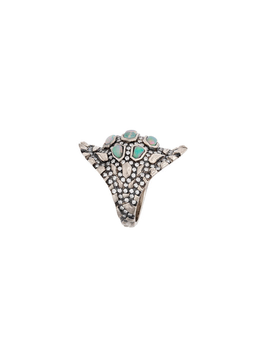 White Gold Opal Madagascar Reptilia Ring