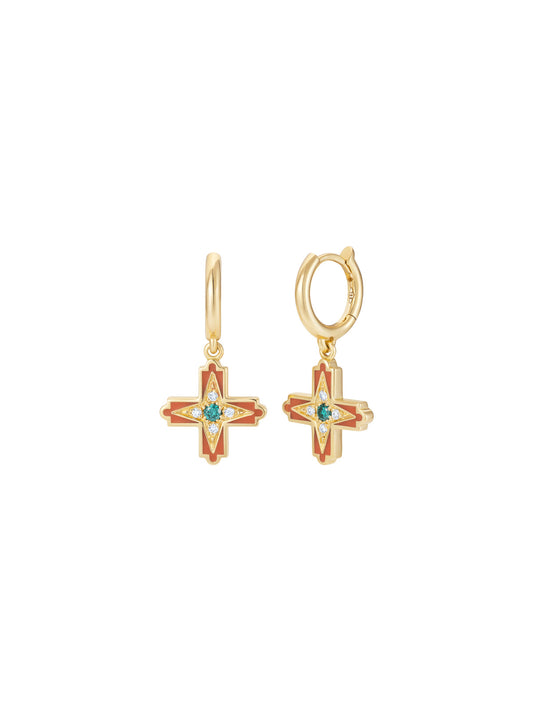 Doris Aegean Coral Enamel Cross Mini Hoops