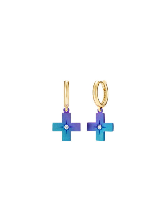 Doris Hellenic Titanium & Diamond Mini Cross Hoops