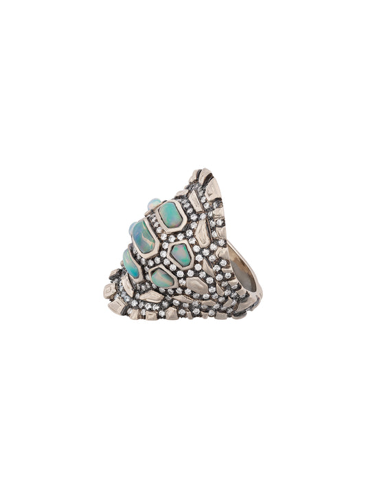White Gold Opal Madagascar Reptilia Ring