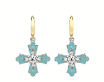 Doris Moline Aqua Enamel Cross Mini Hoops