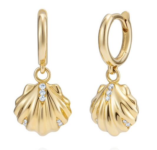 Baby Venus Shell Drops on Mini Hoops