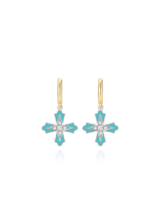 Doris Moline Aqua Enamel Cross Mini Hoops