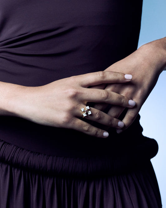 Doris Fleury White Enamel Cross Ring