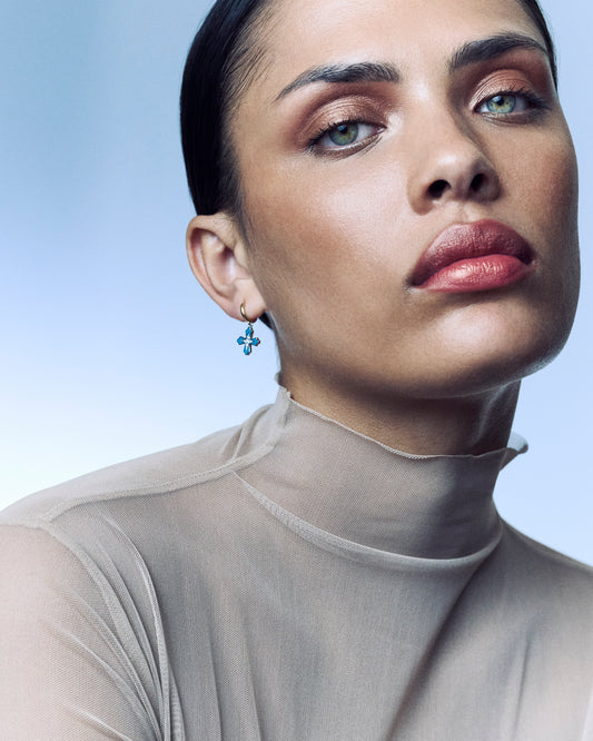 Doris Moline Aqua Enamel Cross Mini Hoops