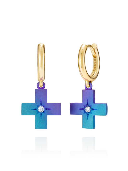 Doris Hellenic Titanium & Diamond Mini Cross Hoops