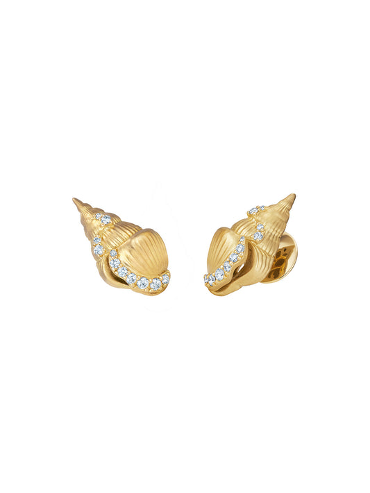 Yellow Gold Tulip Shell Stud Earrings