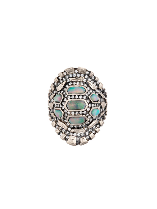 White Gold Opal Madagascar Reptilia Ring