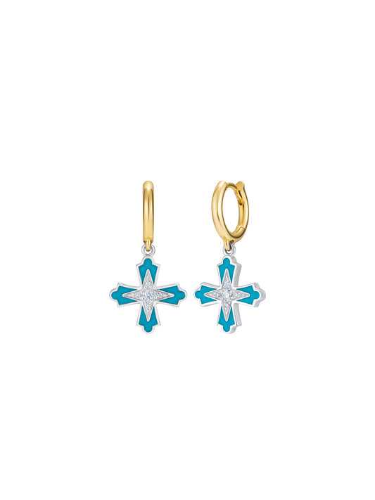 Doris Moline Aqua Enamel Cross Mini Hoops