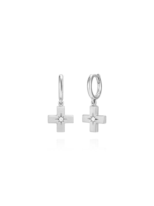 Doris Hellenic White Gold Cross Mini Hoops