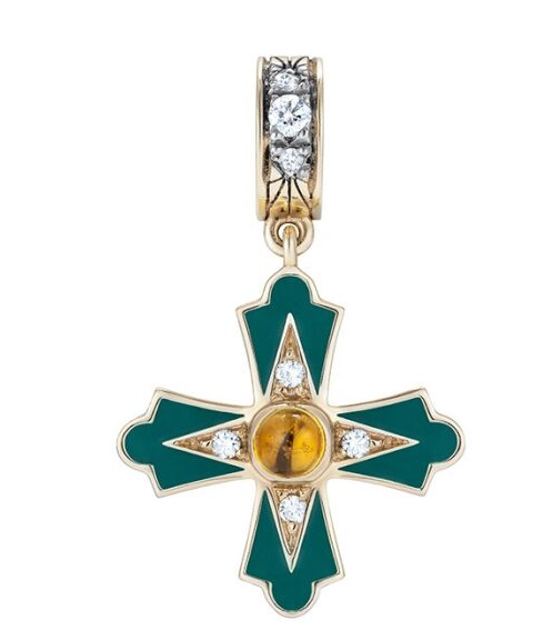 Doris Moline Green Enamel Cross Charm
