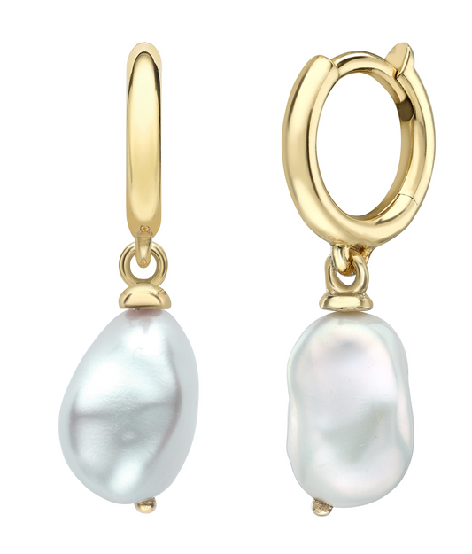 Baroque Pearl drops on mini hoops